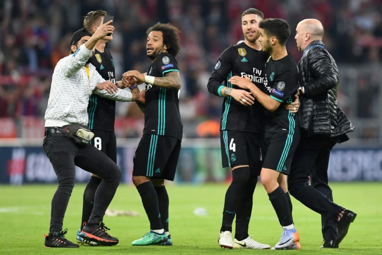 Marcelo scored Real's first goal in Munich and at the final whistle was ambushed by a fan who ran on the field seeking selfies