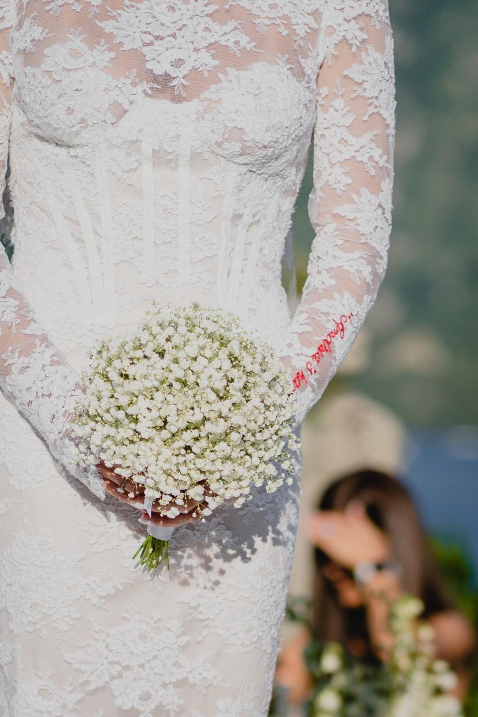 Giorgia Gabriele Wore a Custom Off-White Wedding Dress With a 26-Foot Train to Her Ceremony on Lake Como