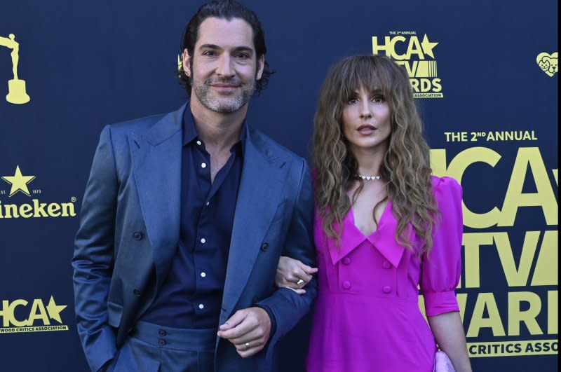 Tom Ellis and Meaghan Oppenheimer attend the HCA TV Awards: Streaming at the Beverly Hills Hotel in Beverly Hills, Calif., in 2022. File Photo by Jim Ruymen/UPI