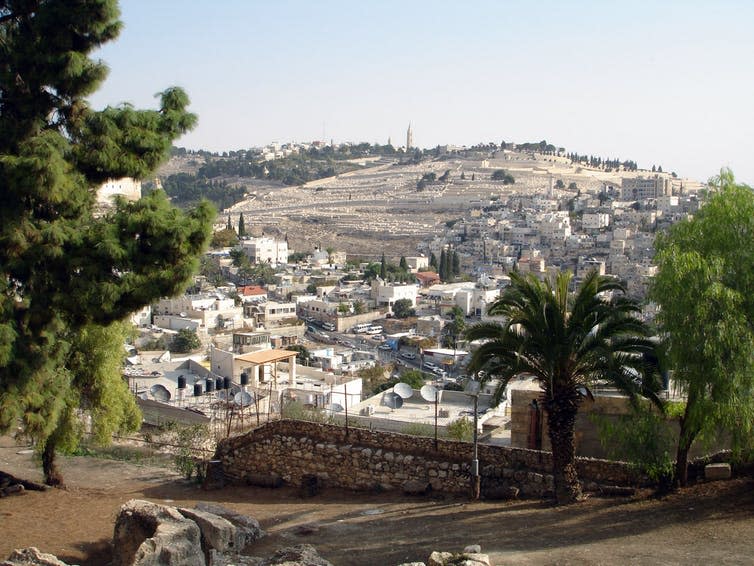 <span class="caption">The Ophel in Jerusalem: the Kidron Valley and Mount of Olives are in the background.</span> <span class="attribution"><a class="link " href="https://commons.wikimedia.org/wiki/File:JPF-Ophel_-_City_of_David.JPG" rel="nofollow noopener" target="_blank" data-ylk="slk:Joe Freeman via Wikimedia Commons;elm:context_link;itc:0;sec:content-canvas">Joe Freeman via Wikimedia Commons</a>, <a class="link " href="http://creativecommons.org/licenses/by/4.0/" rel="nofollow noopener" target="_blank" data-ylk="slk:CC BY;elm:context_link;itc:0;sec:content-canvas">CC BY</a></span>