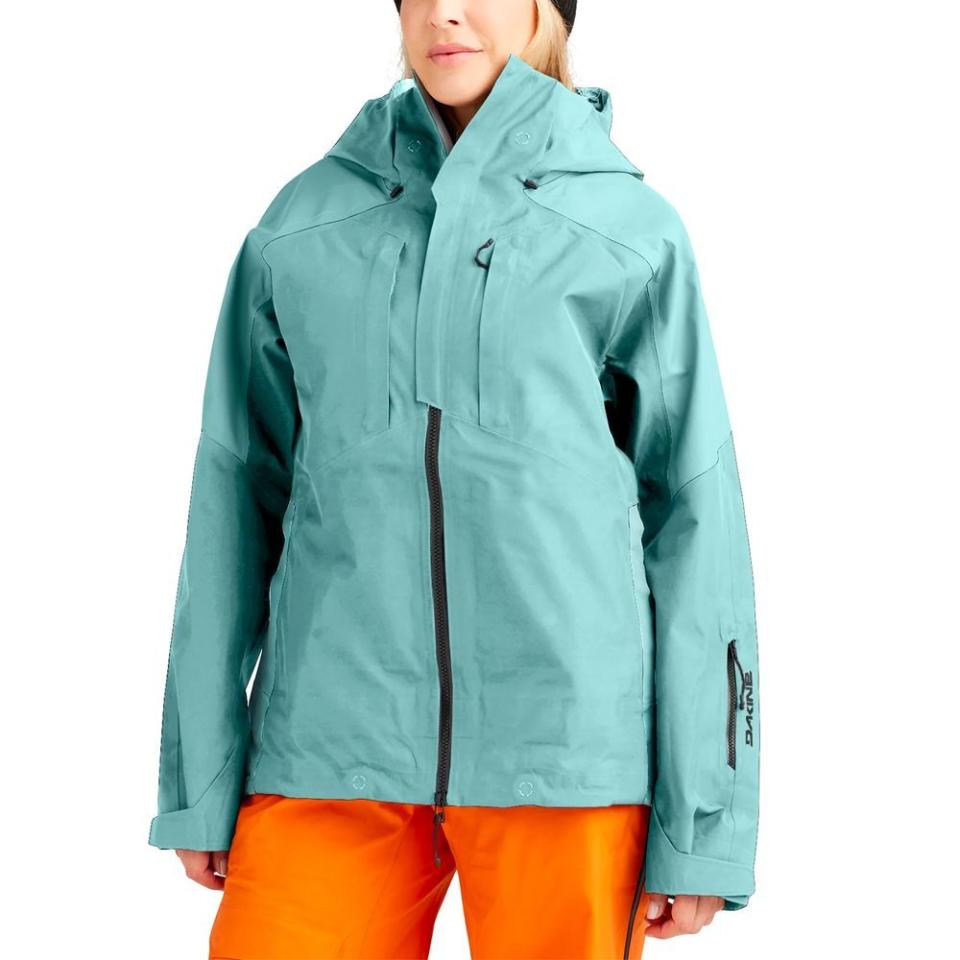 <p><strong>Dakine</strong></p><p>dakine.com</p><p><strong>$595.00</strong></p><p><a href="https://www.dakine.com/products/stoker-gore-tex-3l-jacket-womens" rel="nofollow noopener" target="_blank" data-ylk="slk:Shop Now;elm:context_link;itc:0;sec:content-canvas" class="link ">Shop Now</a></p><p>If you crave the freshest pow turns, sometimes you'll have to venture out into howling winds, sideways snow, and subzero temps. To do that without getting frostbite and calling it quits after one run, you'll need a fearless companion, such as Dakine's top-of-the-line Stoker shell.</p><p>This uninsulated ski jacket has tons of features to keep the cold and snow out, like a three-layer Gore-Tex outer shell (rated at 28,000/m2), fully-sealed seams, a stretchy, removable powder skirt, wrist gaiters, and a helmet-compatible hood that adjusts two ways. With all of this protection from the elements, there's no excuse to ski anything less than from first to last chair.</p><p>And it has that long, not-quite-tailored fit that we skiers can’t get enough of and which looks killer from the slopes to the bar — especially on those knee-deep days that we all live for.</p>