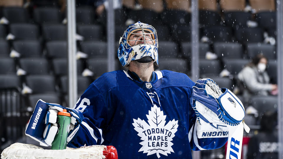 The Maple Leafs will be without Jack Campbell for at least two weeks. (Photo by Kevin Sousa/NHLI via Getty Images)