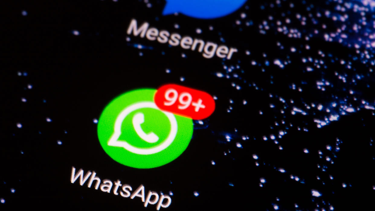  the WhatsApp logo on the smartphone screen close-up. 