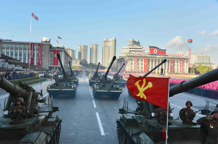 A military parade is seen taking place at Kim Il-Sung square in Pyongyang, in October 2015