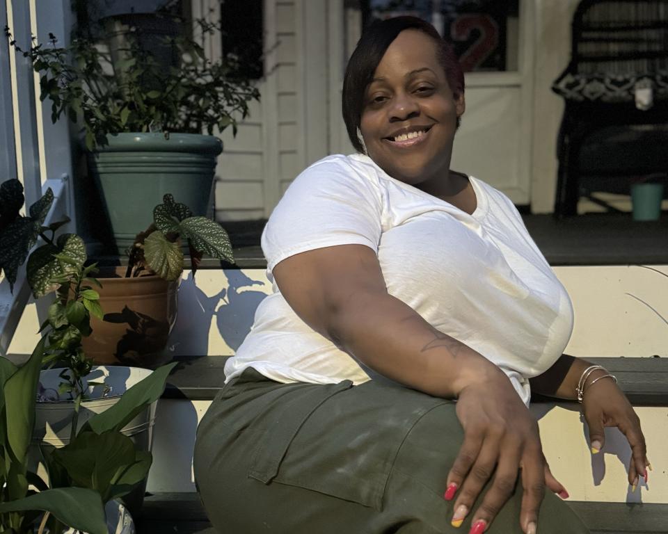 Tameka Rooks outside a friend's home in Brockton, Mass. (Janae Rymer)