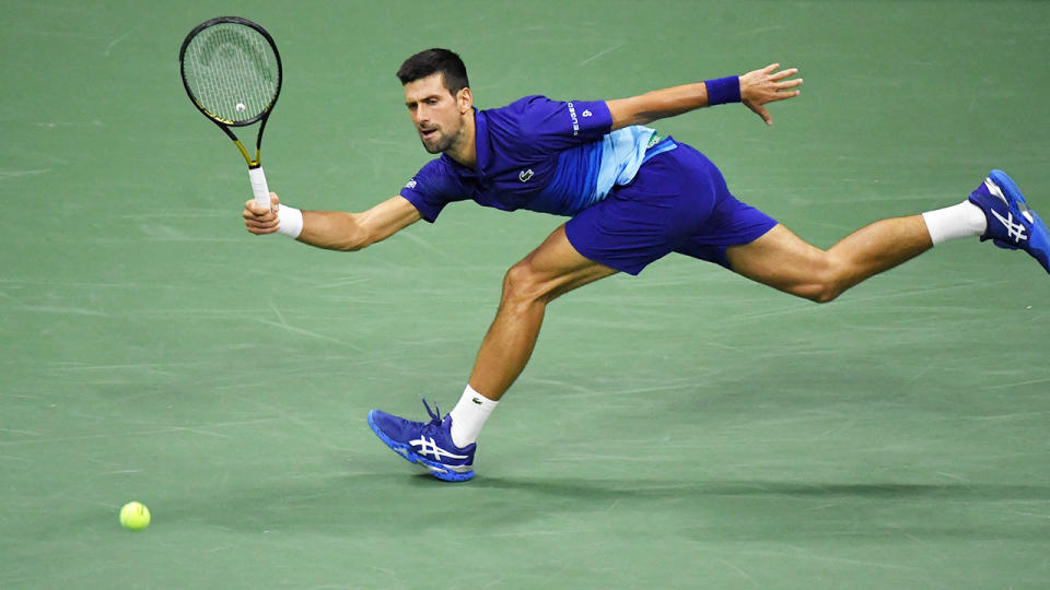 Novak Djokovic, pictured here in action against Matteo Berrettini in the US Open quarter-finals.