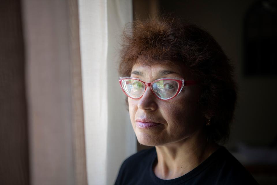 Inna Shulkina stands inside her daughter’s home in Nashville, Tenn., Thursday, Aug. 18, 2022. Shulkina is Ukrainian refugee who fled to the US with her mother. 