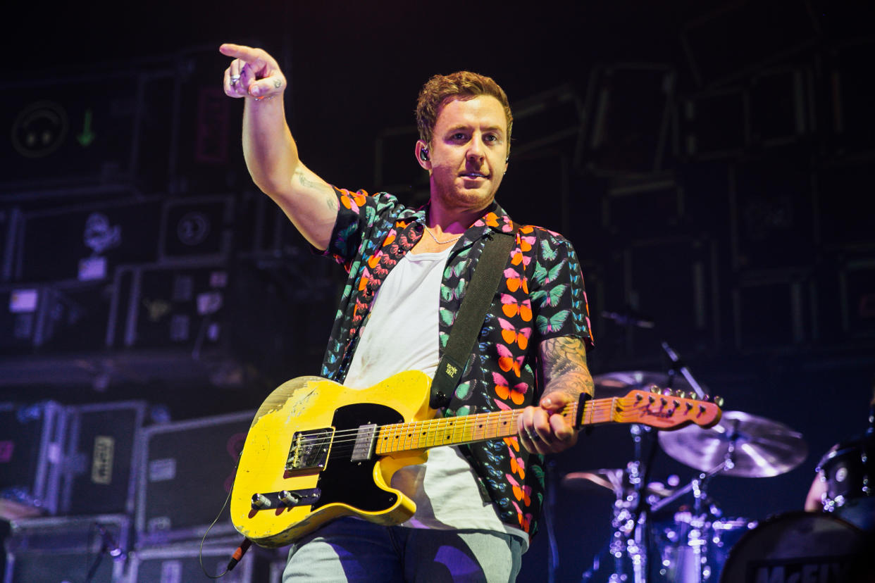 CARDIFF, WALES - SEPTEMBER 16: Danny Jones of Mcfly performs on stage at Motorpoint Arena on September 16, 2021 in Cardiff, Wales. (Photo by Mike Lewis Photography/Redferns)