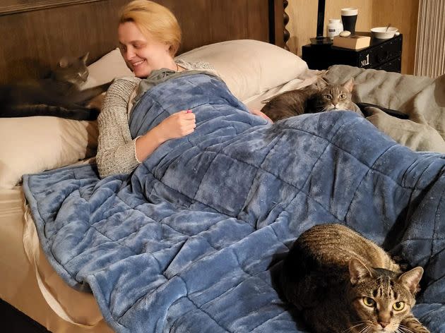 The author with her cats (from left) Tony, Gandalf and Star in December 2022. 