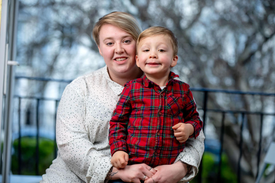A mum detected her toddler’s eye cancer after spotting a bizarre white spot on his photograph. Photo: Caters News