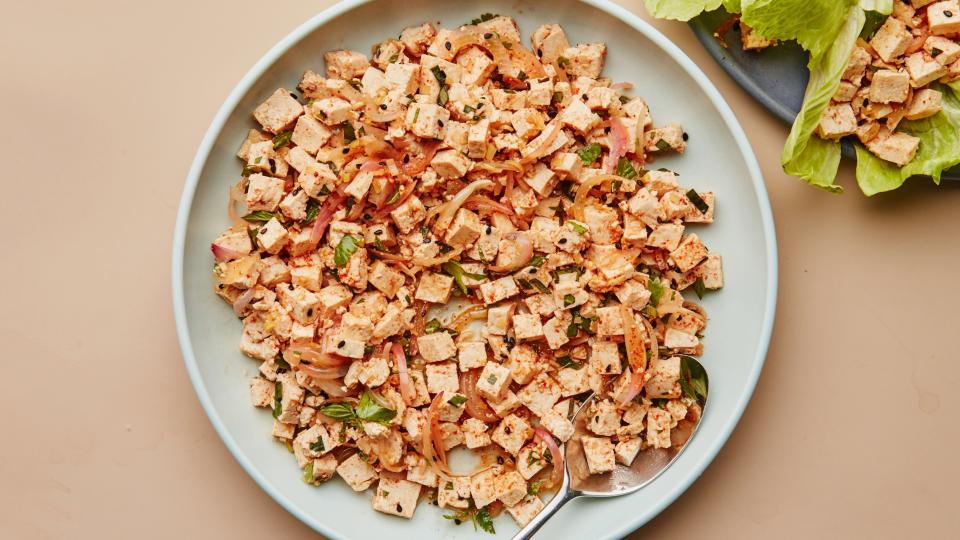 <a href="https://www.bonappetit.com/recipe/smoked-tofu-larb-with-lemongrass?mbid=synd_yahoo_rss" rel="nofollow noopener" target="_blank" data-ylk="slk:See recipe." class="link ">See recipe.</a>