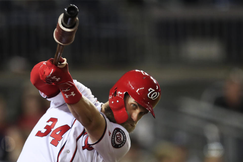 Bryce Harper hits free agency with a career line of .279/.388/.512 with 184 home runs, 521 RBIs and an OPS+ of 139. (AP)