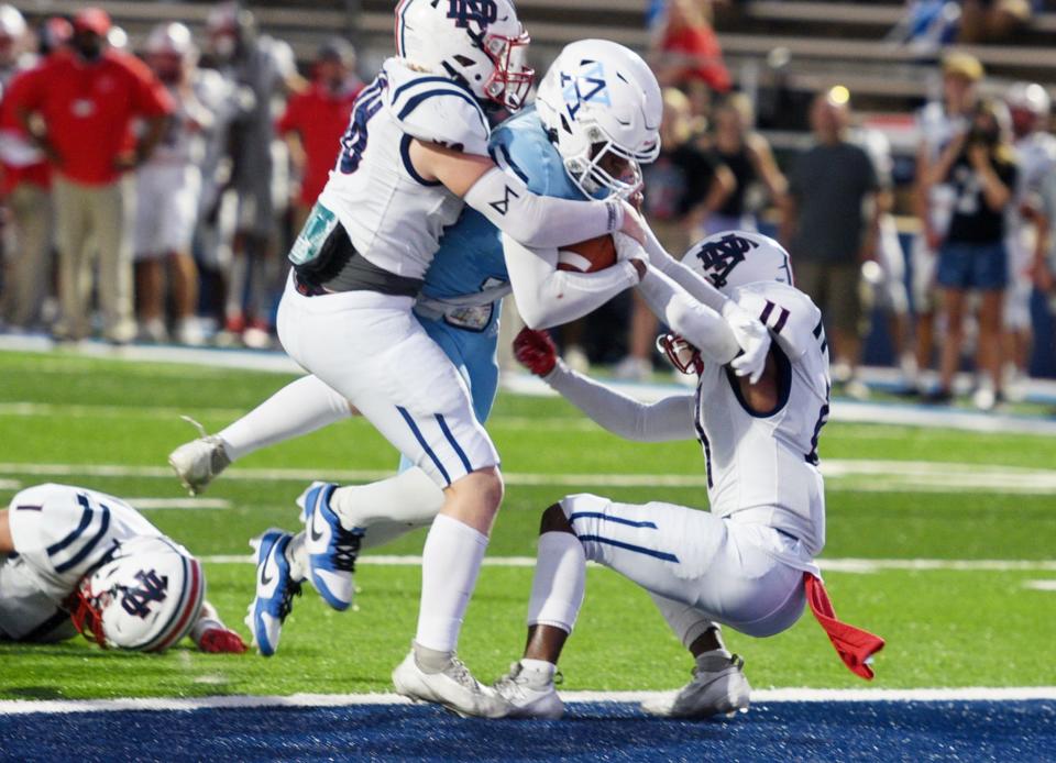 Airline gets the ball in the end zone despite North DeSoto's defense Friday evening September 1, 2023 at Airline High School