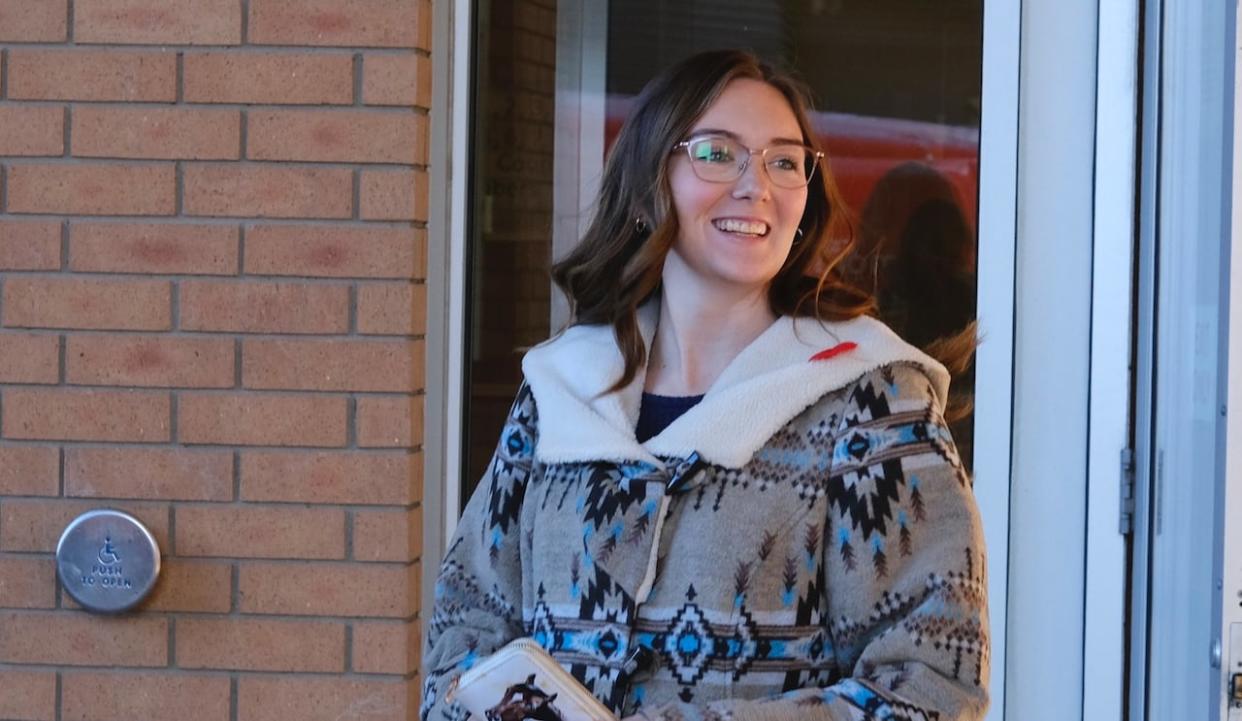 Marly Dansereau outside court after an appearance in November. (Liam O'Connor/CBC - image credit)