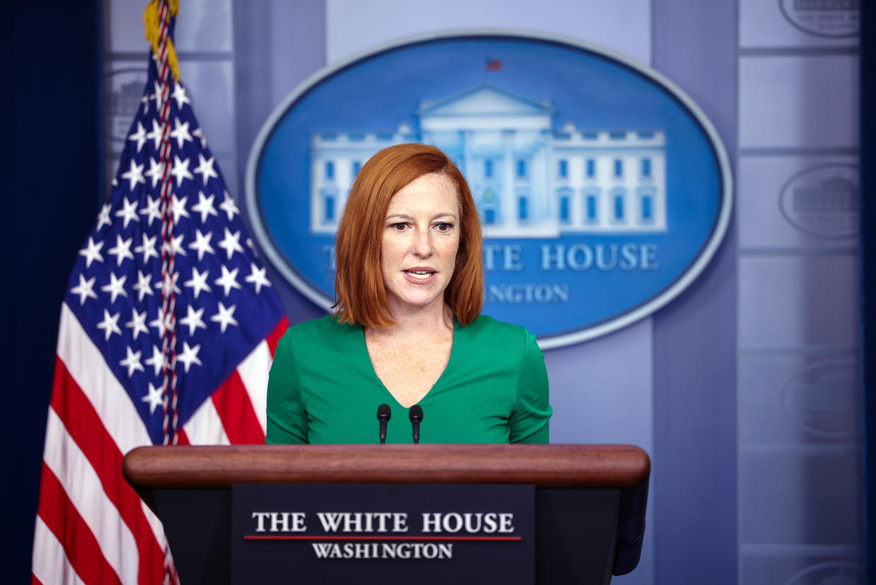 The White House press secretary, Jen Psaki, at a press briefing Thursday.