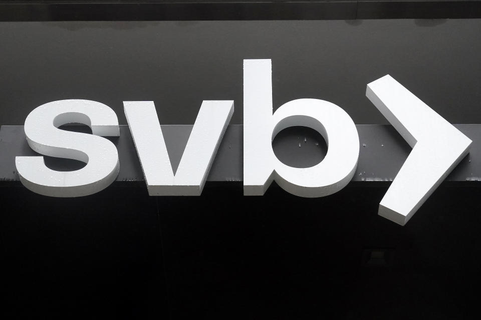 A Silicon Valley Bank sign in San Francisco.  (AP Photo/Jeff Chiu)