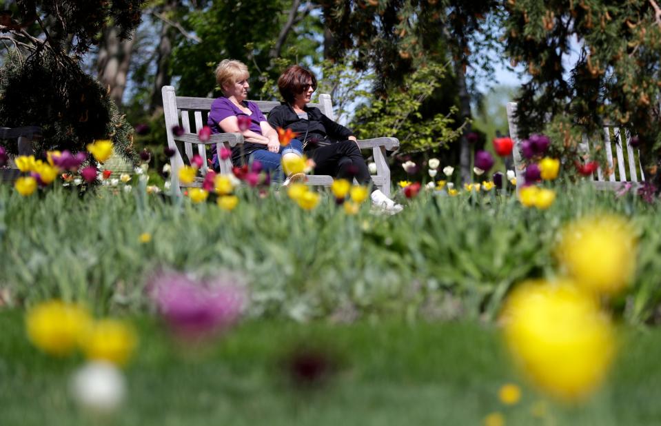 Flowers bloom at the Green Bay Botanical Garden on May 17, 2022, in Green Bay, Wis.