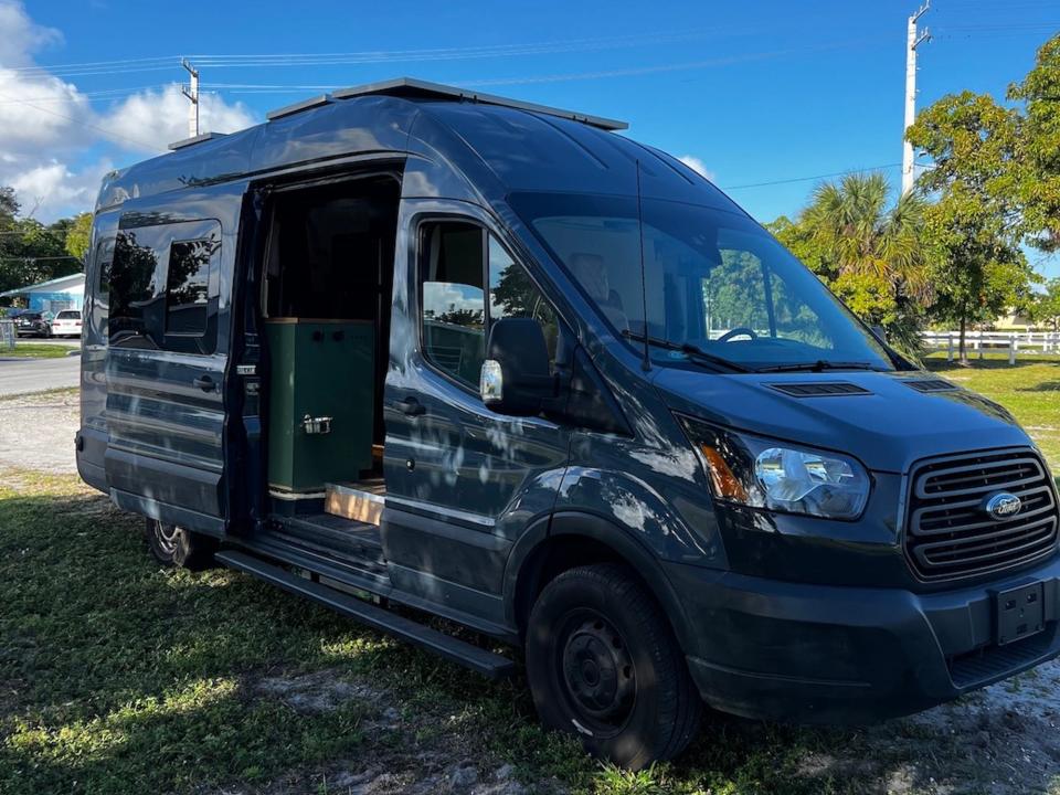 The exterior of their 2019 Ford Transit van.