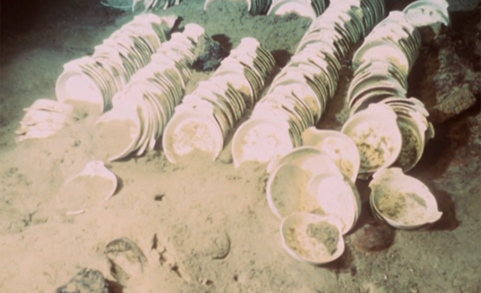 Cookware and dinnerware from the Titanic are seen on the first manned voyage to the wreckage in a newly released video from 1986. (TODAY)