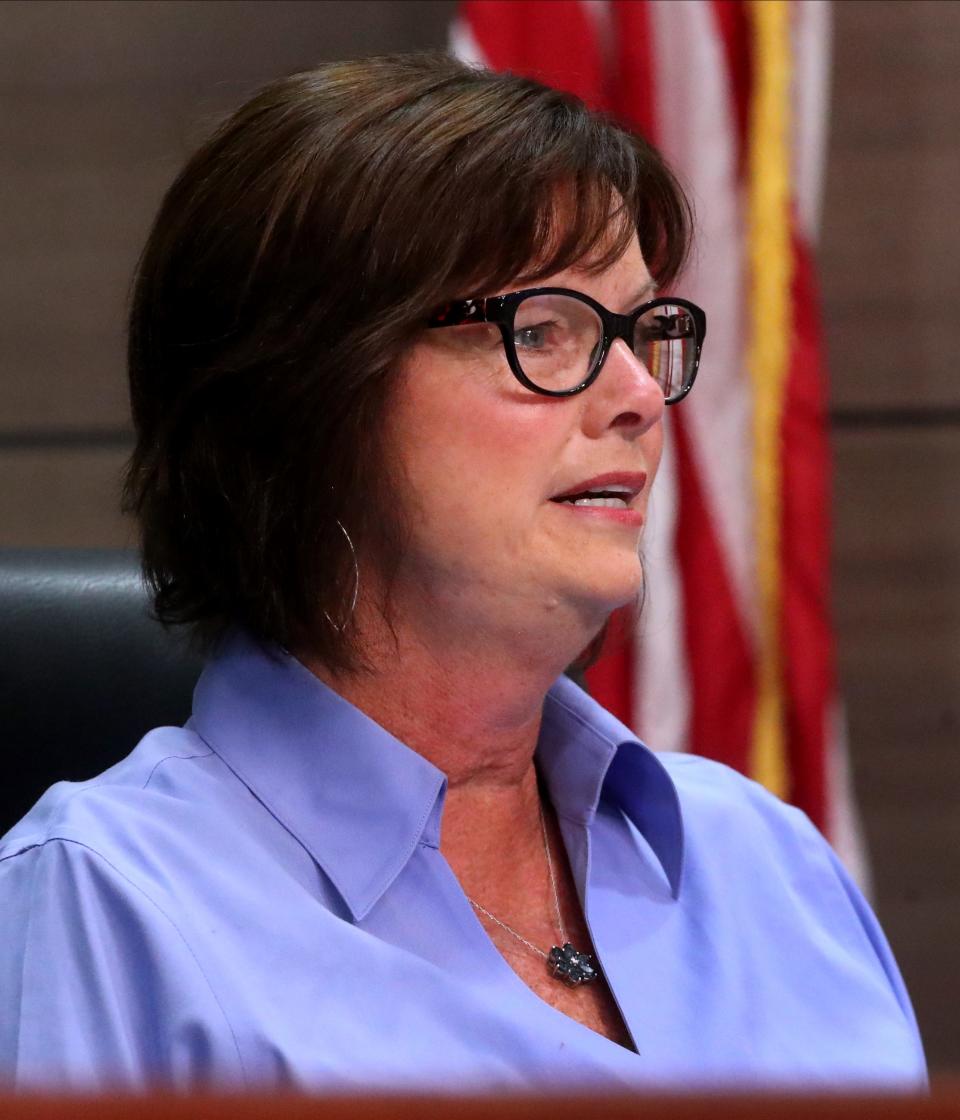 Murfreesboro City School Board candidate Barbara Long speaks during a political forum for Murfreesboro City School Board candidates, on Tuesday, June 7, 2022, at City Hall in Murfreesboro. The event was hosted by the League of Women Voters in partnership with Murfreesboro CityTV.