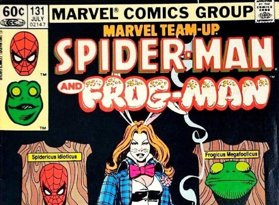 Frog Man gets a cover logo at last, in Marvel Team-Up 131.