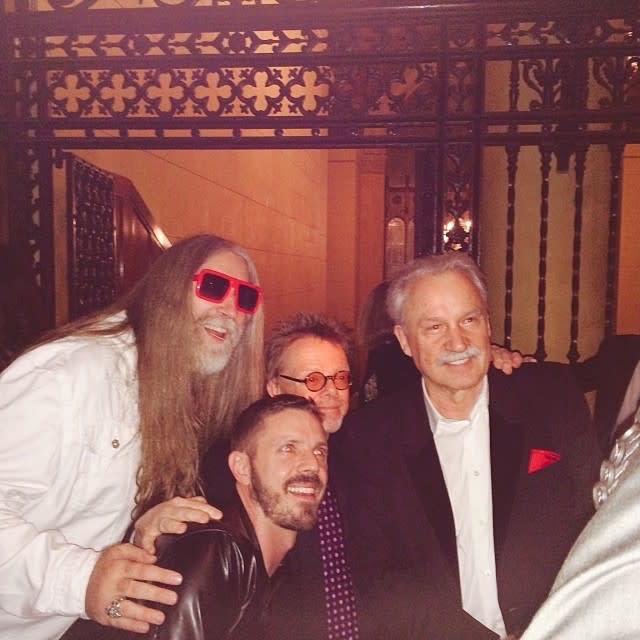 L-R: Tommy Sunshine, Jake Shears, Paul Williams, Giorgio Moroder at Daft Punk’s Grammy afterparty, Jan. 26, 2014 (Photo courtesy Paul Williams)