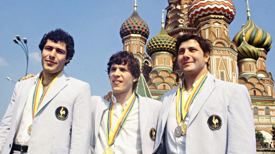 Pictured here, French judo medalists pose for a photo at the1980 Olympic Games.