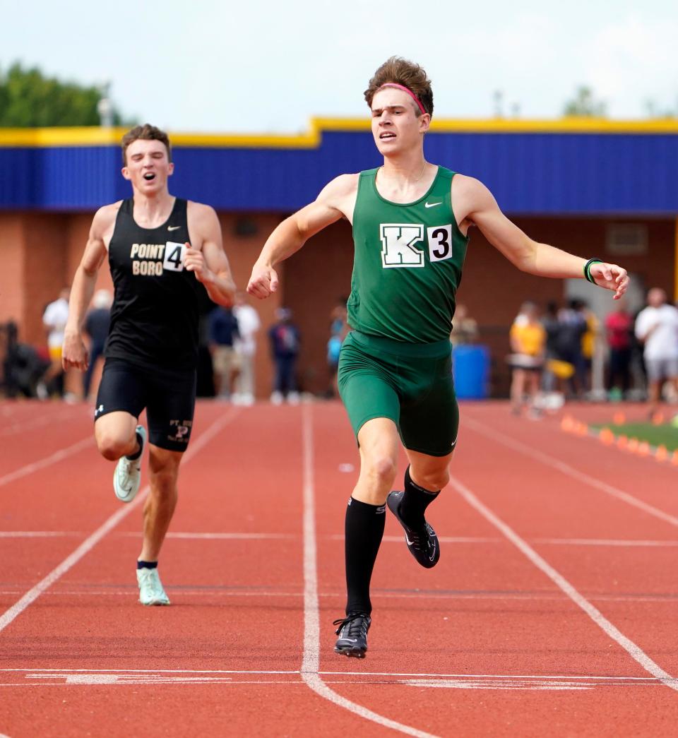 Kinnelon's Jack Ahart places first in the boys 400-meter dash during the NJSIAA Track and Field Meet of Champions at Franklin High School on Thursday, June 15, 2023, in Somerset.