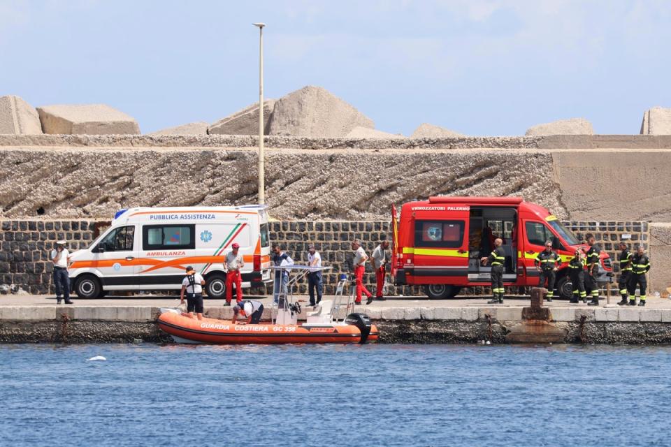 Emergency services at the scene of the search, in Porticello Santa Flavia (AP)