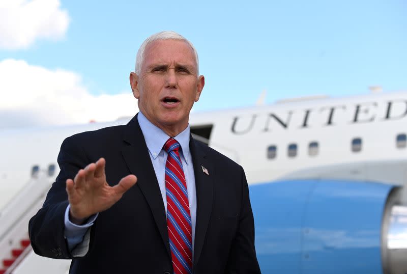 U.S. Vice President Mike Pence departs for travel to the vice presidential debate in Salt Lake City, Utah, at Joint Base Andrews, Maryland