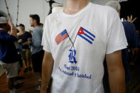 A member of Rice University's baseball team, which had to cancel four of their five exhibition games against Cuban professional teams when Fidel Castro died during their visit here, wears a t-shirt during a visit to Cuba's National Ballet School in Havana, Cuba, December 1, 2016. REUTERS/Stringer