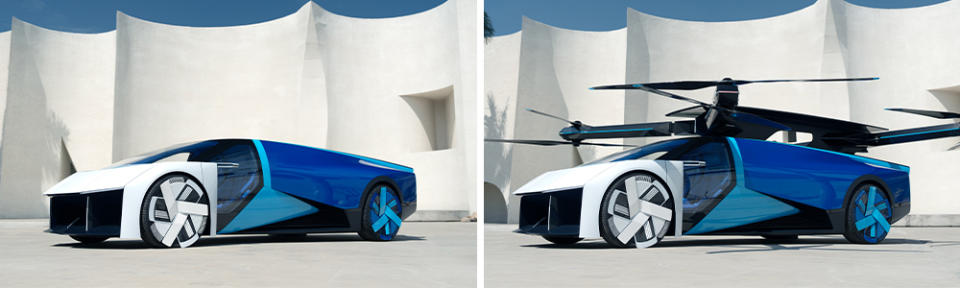 Xpeng Aeroht flying supercar in land and air mode. 