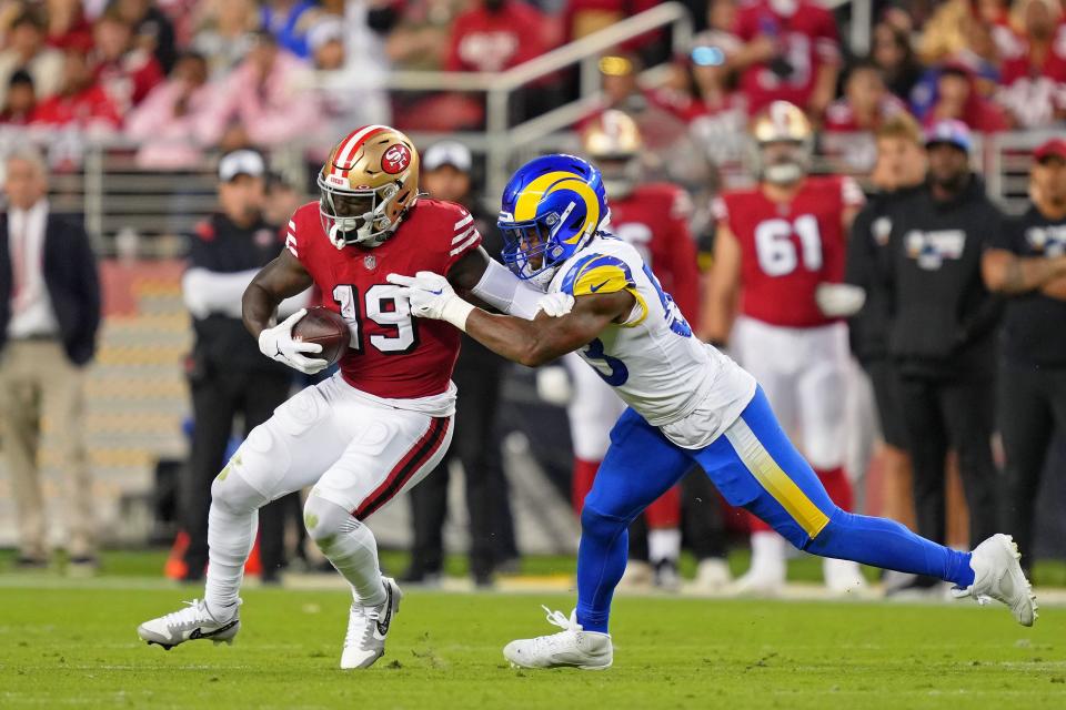 Niners wide receiver Deebo Samuel caught six passes for 115 yards and a touchdown against the Rams in Week 4.