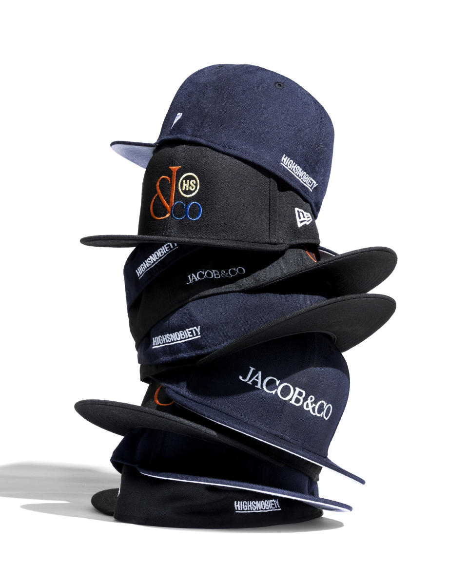 Hats from the Highsnobiety x Jacob & Co. collection.