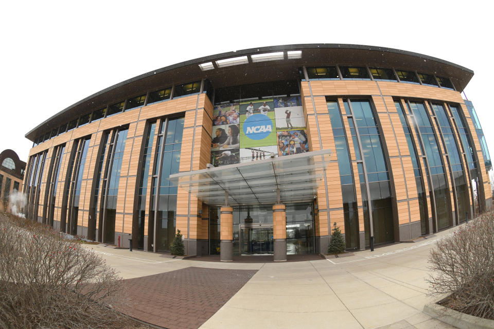 INDIANAPOLIS, INDIANA - JANUARY 20:  General view of NCAA headquarters exterior on January 20, 2022 in Indianapolis, Indiana.  (Photo by Mitchell Layton/Getty Images)