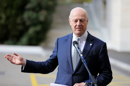 United Nations mediator for Syria Staffan de Mistura attends a news conference outside the United Nations office during the Geneva IV conference on Syria in Geneva, Switzerland, February 23, 2017. REUTERS/Pierre Albouy