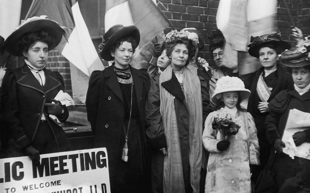 Emmeline Pankhurst, founder of the Women's Social and Political Union who fought for women's right to vote, pictured leaving prison with her daughter, Christabel, in 1908. - Hulton Archive/Getty Images