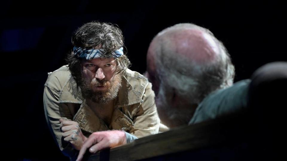 At left, John Gallagher, Jr. (Mate) and Wayne Duvall (Captain) in “Swept Away,” the shipwreck saga with music and lyrics by The Avett Brothers.