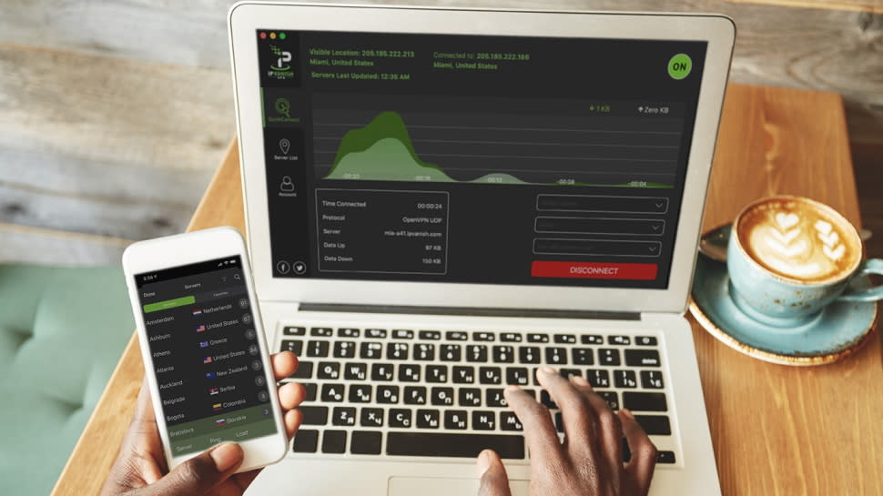  IPVanish running on a laptop and phone. 