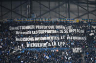 <p>Tout au long de la rencontre, les banderoles dénonçant le traitement des groupes ultras français par la LFP se sont succédées dans les tribunes du Vélodrome. </p>