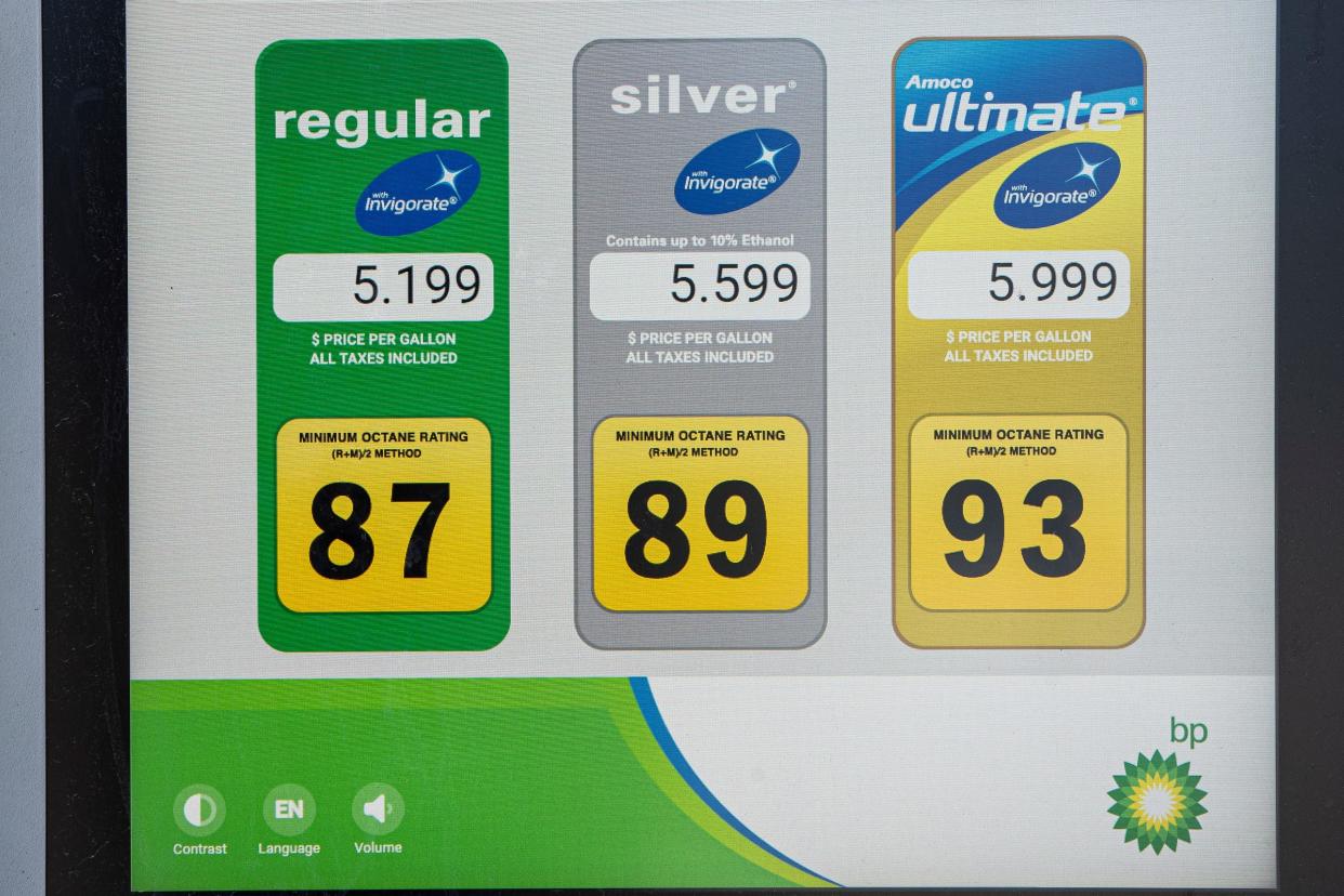 Gas prices reach $5.19 per gallon for regular gasoline at a BP gas station on Jefferson avenue in Detroit on Thursday, June 2, 2022.