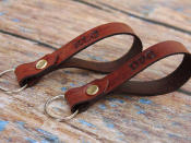<p>Set of two personalised leather keyrings, <a rel="nofollow noopener" href="https://www.etsy.com/uk/listing/221867129/set-of-two-personalised-leather-keyrings?ref=market" target="_blank" data-ylk="slk:HideAndHome on Etsy;elm:context_link;itc:0" class="link ">HideAndHome on Etsy</a>, £14.99 </p>