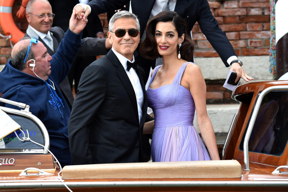 George Clooney and Amal Clooney depart their hotel during Italy’s Venice Film Festival on September 2, 2017. (Photo: Jacopo Raule/GC Images,)