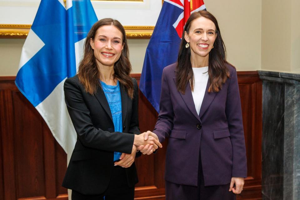 Finnish Prime Minister Sanna Marin and New Zealand Prime Minster Jacinda Ardern pose for a portrait at Government House on November 30, 2022 in Auckland (Getty Images)