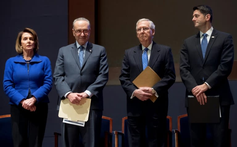 L to R, US House Democratic Leader Nancy Pelosi, Senate Minority Leader Chuck Schumer, House Speaker Paul Ryan and Senate Majority Leader Mitch McConnell need to strike deals on immigration, funding the government and raising the debt ceiling