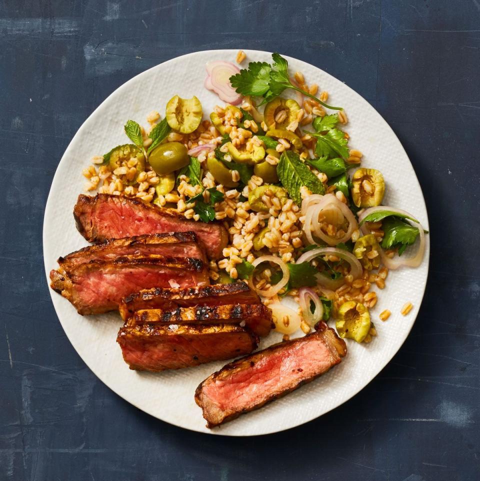 grilled steak with farro salad on the side
