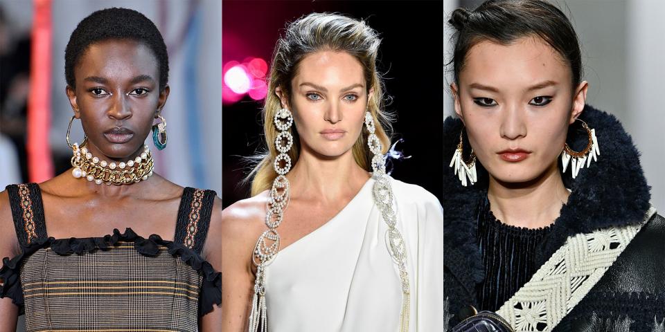 <p>Get ready to let your earrings do all the talking. As the Fall 2019 collections begin to make their way down the runways, one thing is already certain: the statement earring trend is about to reach new heights. From colorful crystals to bold mismatched earrings and over-the-top hoops, next season is making way for some major jewelry pieces. Check back as we spotlight all the best earrings, necklaces, and bracelets spotted on the runways in New York, London, Milan, and Paris. </p>