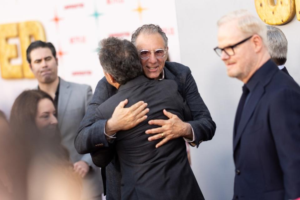 Michael Richards and Jerry Seinfeld attend the LA premiere of “Unfrosted” on April 30, 2024. WireImage