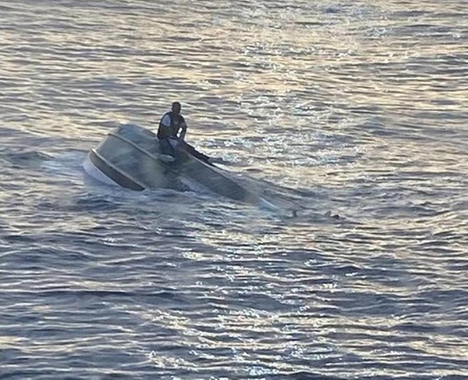 U.S. Coast Guard crews rescued a man on a capsized vessel approximately 45 miles east of Fort Pierce Inlet on the morning of Tuesday, Jan. 25. The man, authorities say, reportedly left Bimini, Bahamas, on Saturday night with 39 other people before encountering severe weather.