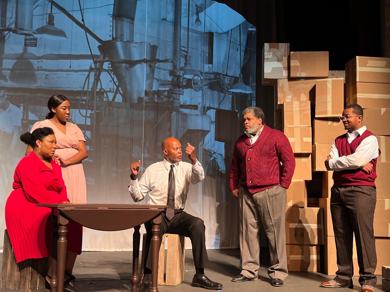 Angela Blake, left, Sam Karichu, DB Smith, Benni Little and Marcus Lipsey rehearse a scene for South Bend Civic Theatre's production of "Better Homes: The Play," which opens Nov. 10 and continues through Nov. 19, 2023, with an additional public performance Nov. 30 at The History Museum in South Bend. Civic commissioned playwright Caleen Sinnette Jennings to write the script, an adaptation of local writer Gabrielle Robinson's “Better Homes of South Bend: An American Story of Courage.”